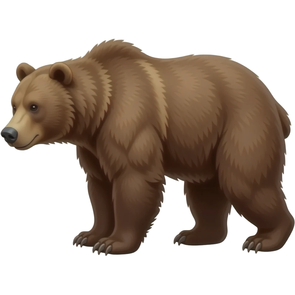 create mascular brown bear, side profile, facing left, head down, full mascular body, in action (bear move) emoji