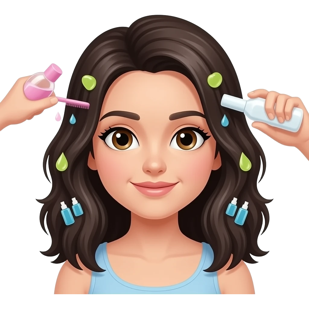 White girl taking care of her black hair with a hair tonic, iPhone emoji style emoji