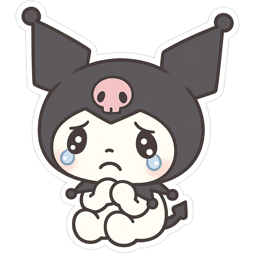 Kuromi sad with tears, chibi stickers style emoji