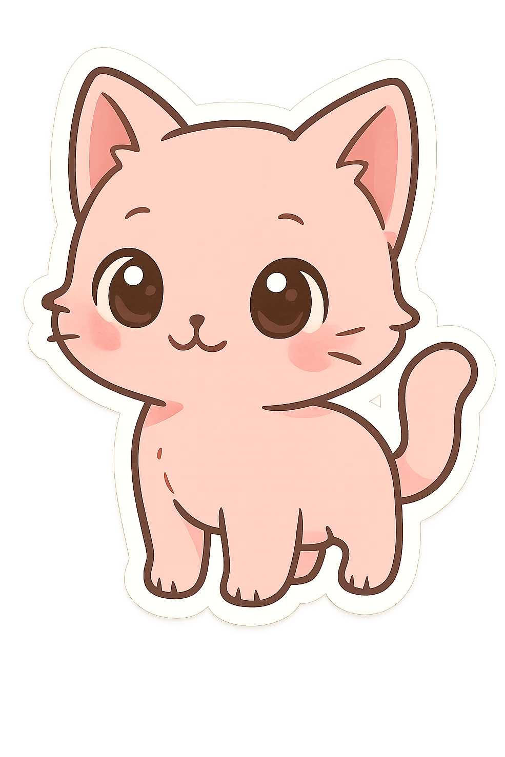 chibi cat, pink, standing, same style as reference, big eyes, cute, sticker style emoji