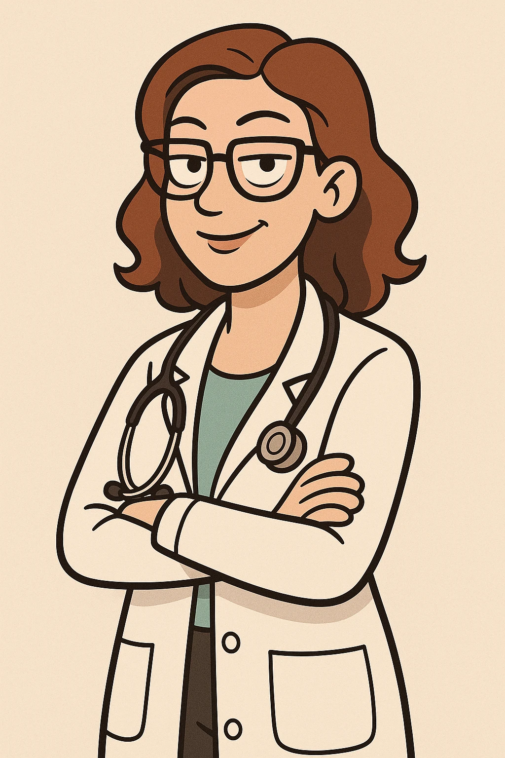 doctor, female, glasses, stethoscope, confident, white coat, cartoon style emoji