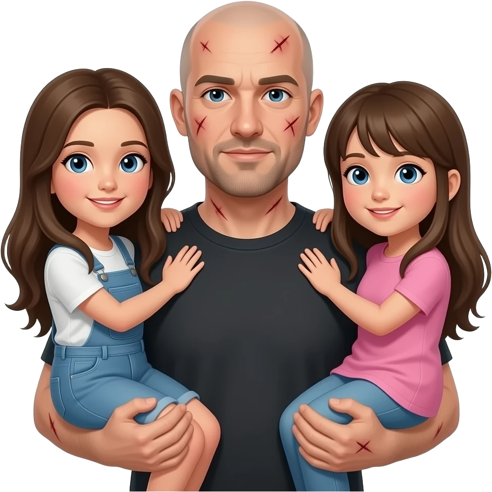 hombre con poco pelo y mucha varva de las dos niñas una es man grande que la otra emoji