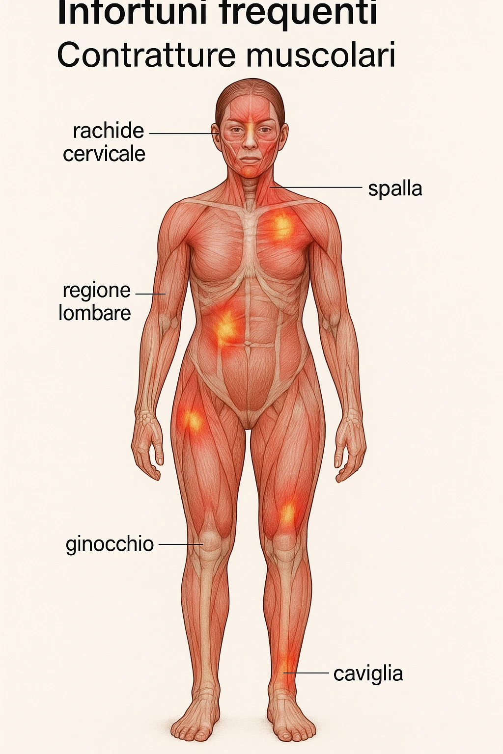 donna con infortuni e contratture frequenti in 3D immagine medica in italiano  emoji