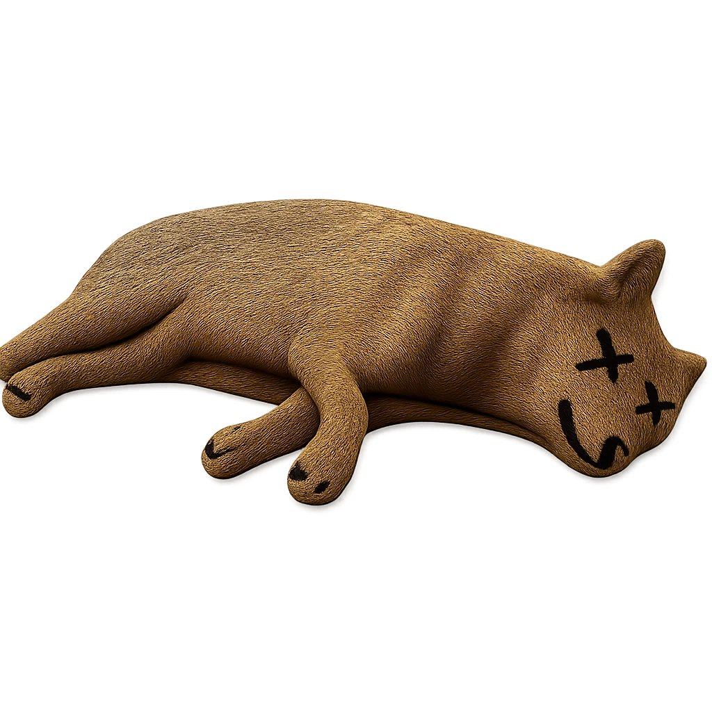Remove the border and shadow under the dead wolf, keep the rest of the image realistic. Add X's on the eyes to indicate death. No background, isolate the subject. emoji