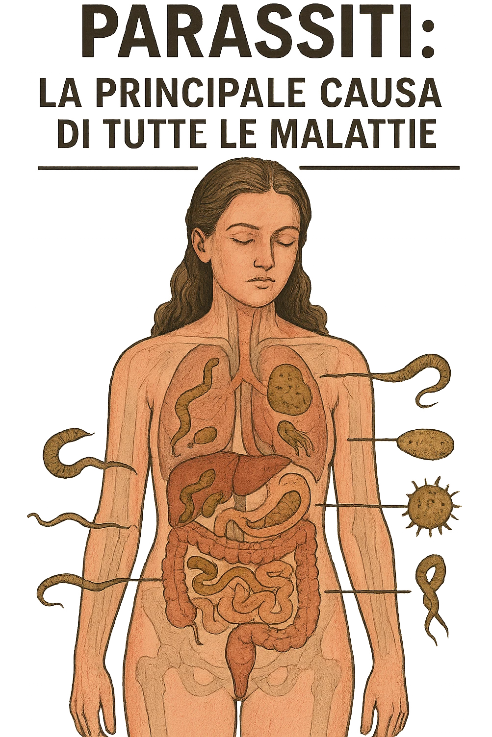 Donna con parassiti nel corpo che è la principale causa di tutte le malattie del corpo umano in italiano emoji
