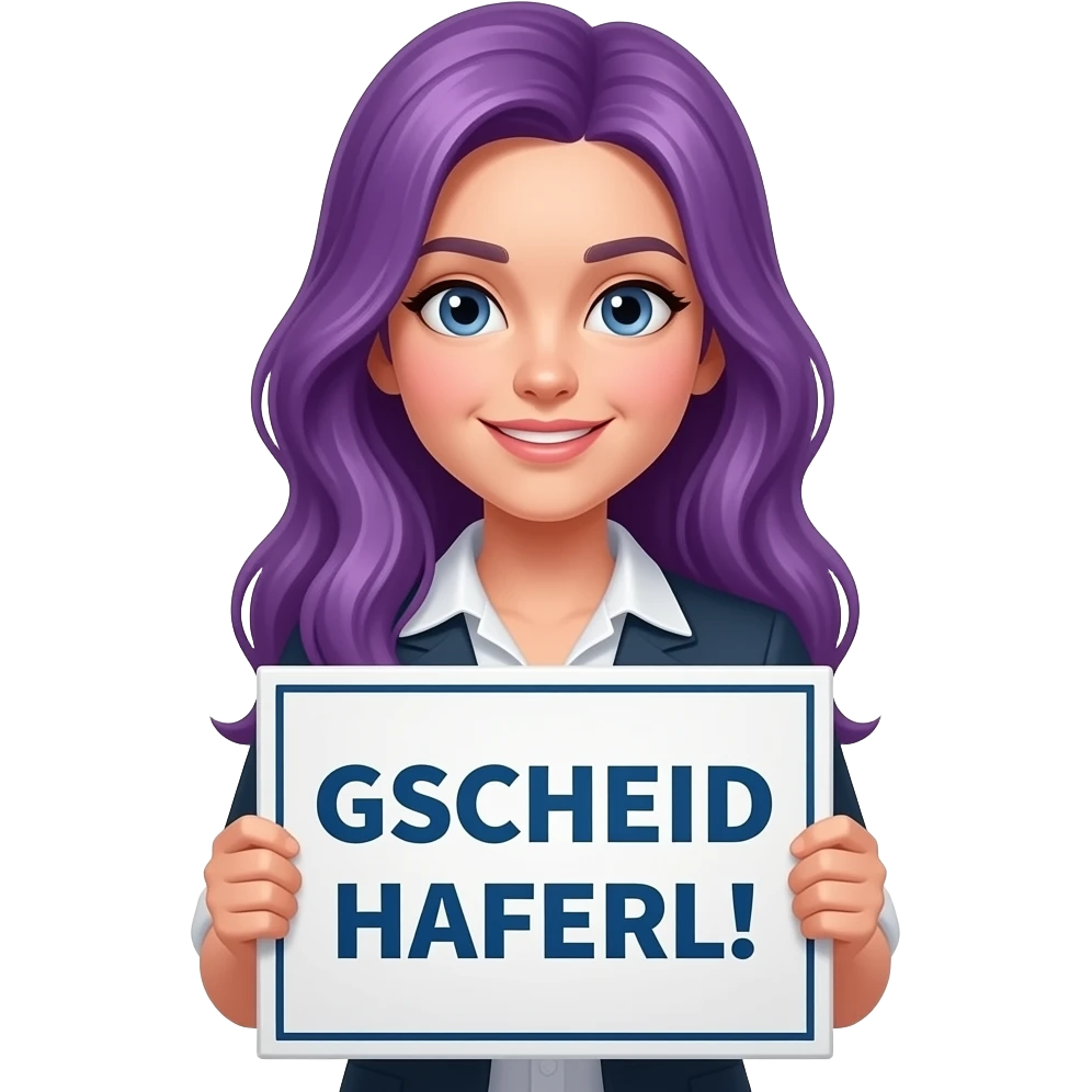 girl with long purple hair holding a GSCHEID HAFERL! sign emoji