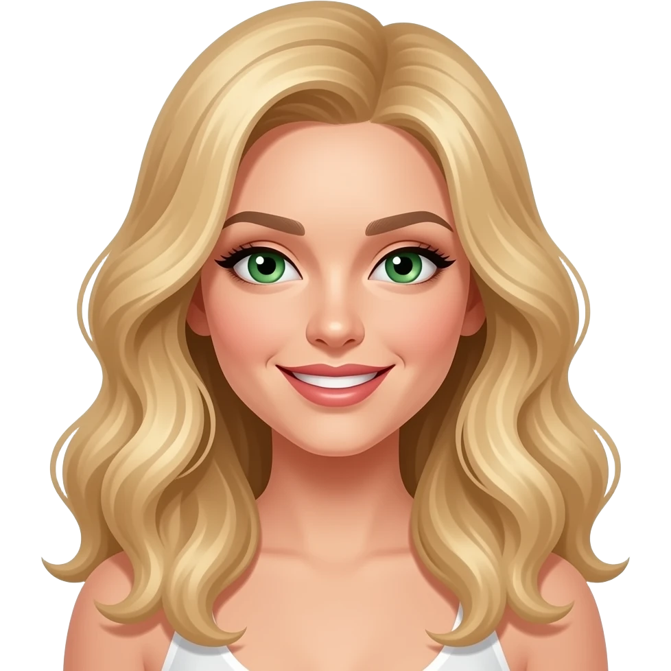 Long beach blonde wavy hair White skin green eyes blonde hair woman sexy smiling emoji