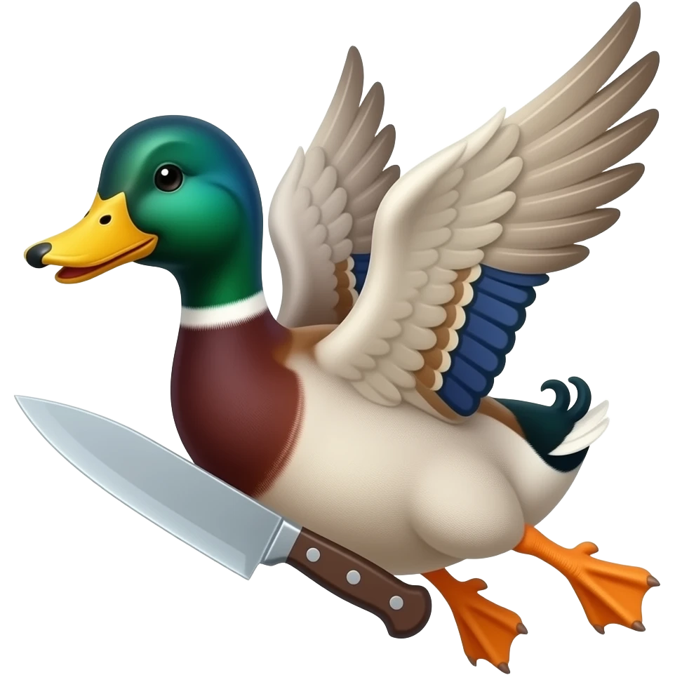 a duck with knife 
like the one in the photo https://co.pinterest.com/pin/303570831151689174/

But change it and make it moving emoji