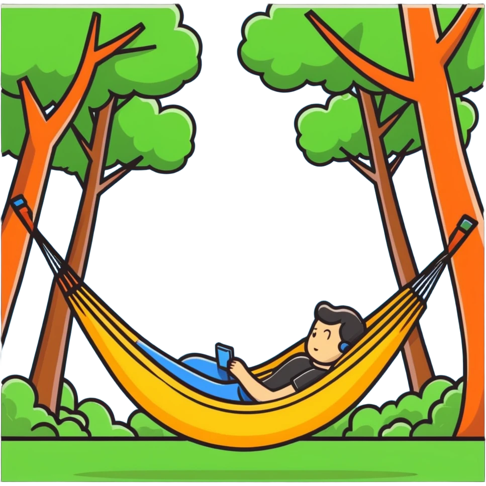 person in hammock under trees feeling a pleasurable gentle breeze emoji