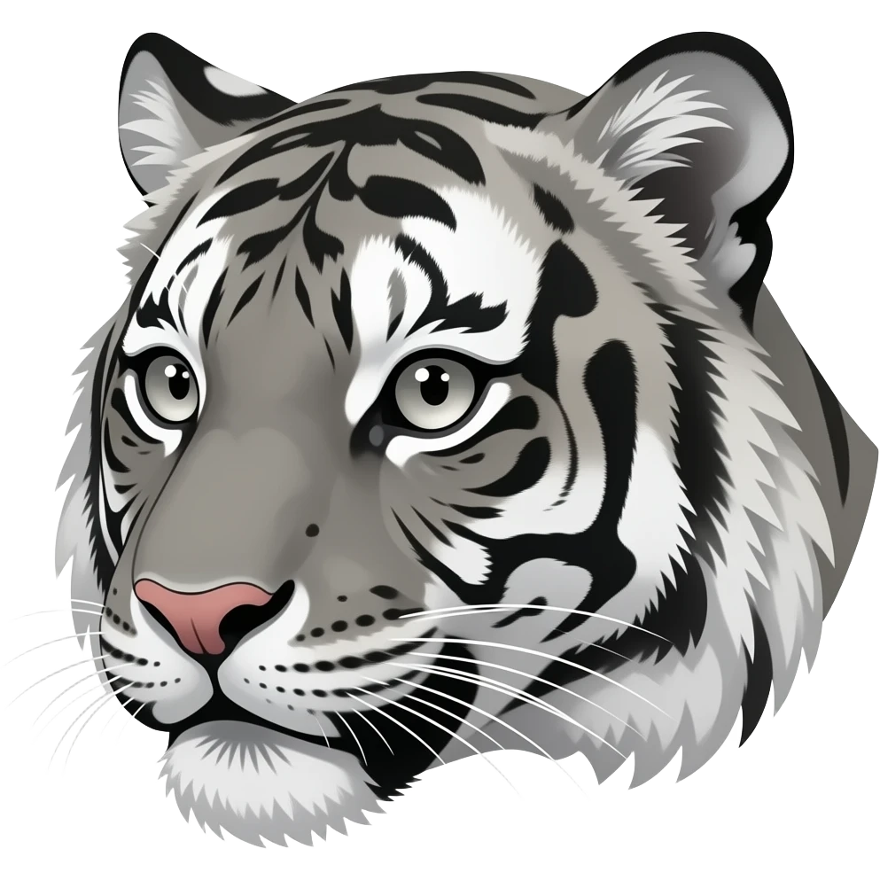 A little bit gorgeous gray tiger head anime eyes have a white eyes realistic Turn sideways gray eyes But see  like anime eyes emoji
