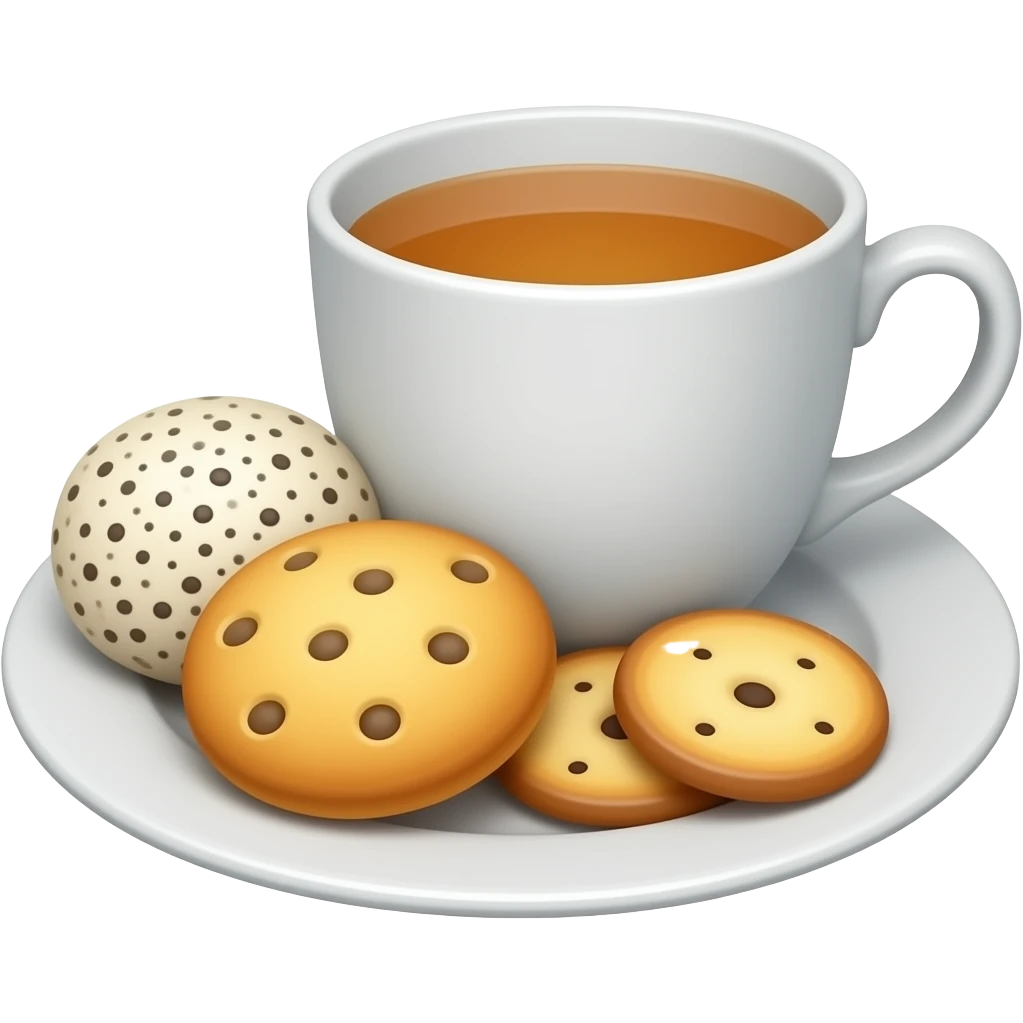 emoji-style illustration of a cozy snack plate for a reader and a cup of tea, minimal background, no characters emoji