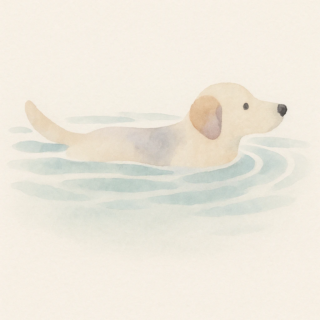 a dog swimming, watercolor art style emoji