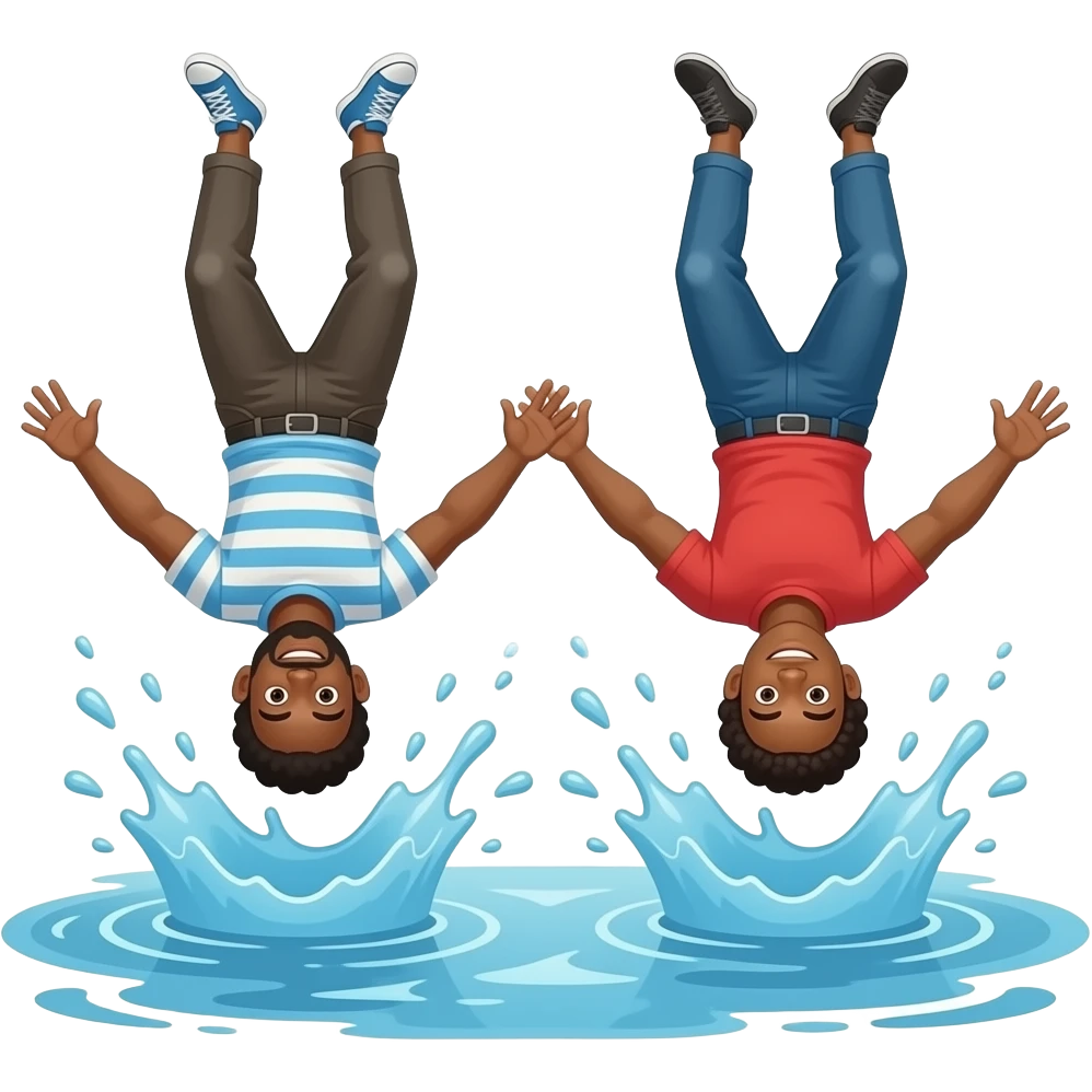 2 black guys that fell into the water with water behind them and theyre upside down emoji