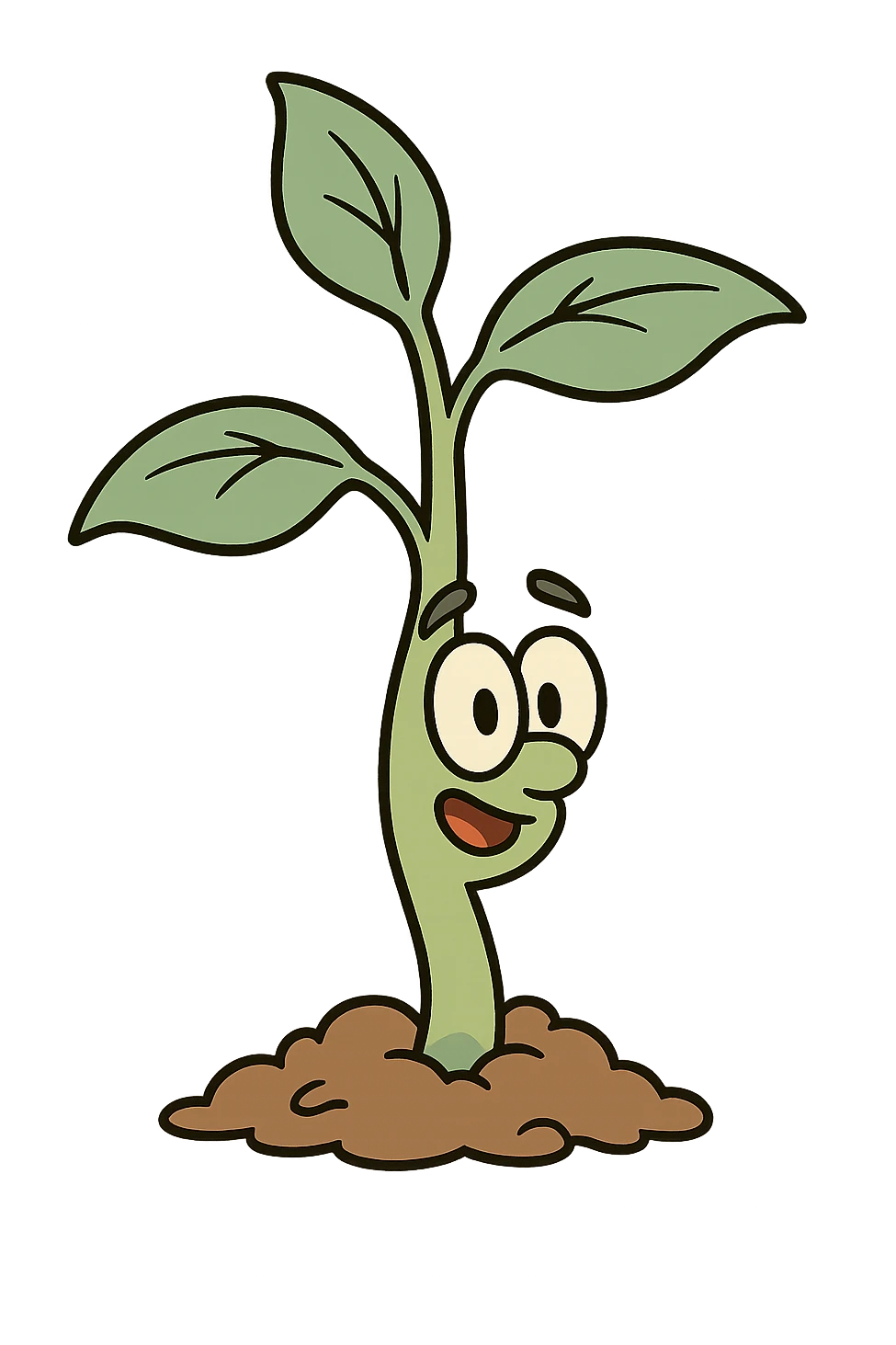 cartoon style illustration of a small young plant with a few leaves, simple and clear emoji