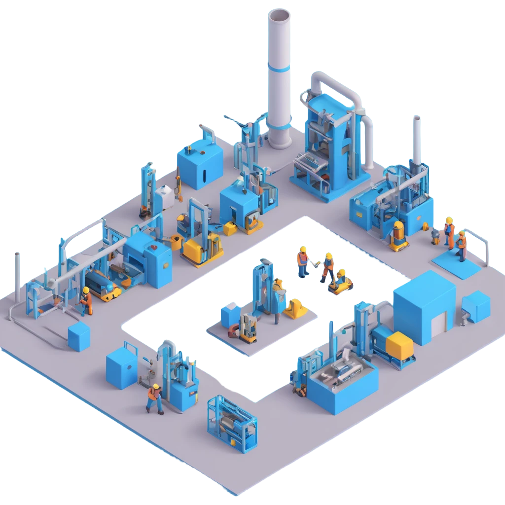 factory floor with industrial equipment and workers emoji