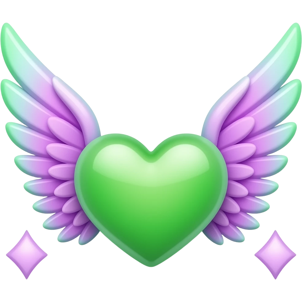 neon green and purple heart with wings emoji