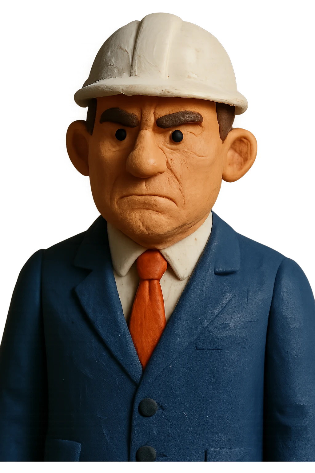 a man in a strict dark blue suit, wearing a white construction helmet on his head emoji