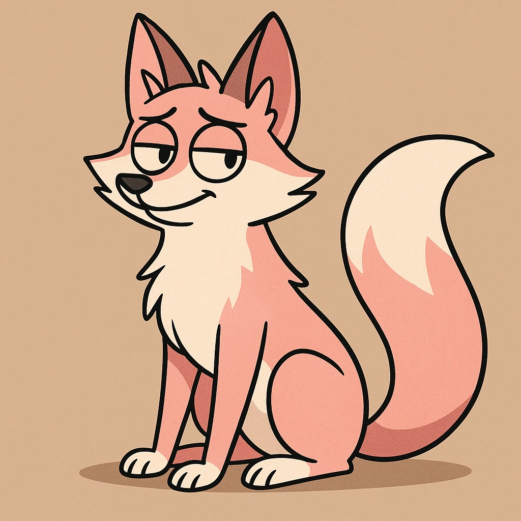 pink and white fox with a fluffy long tail, stylized as a cartoon character emoji