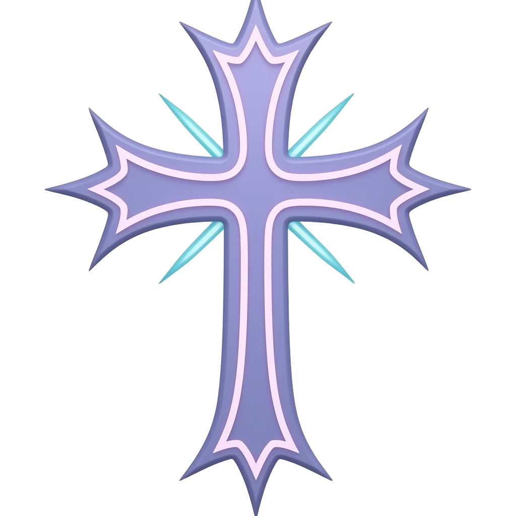Periwinkle thin christian cross with edgy design that blinks neon every millisecond emoji