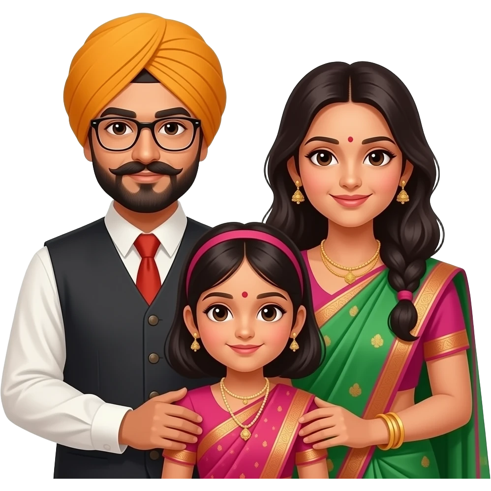 Myself wear punjabi with glass , my wife wear shari, midddle my daughter wear little girls sharee, remove pagri emoji