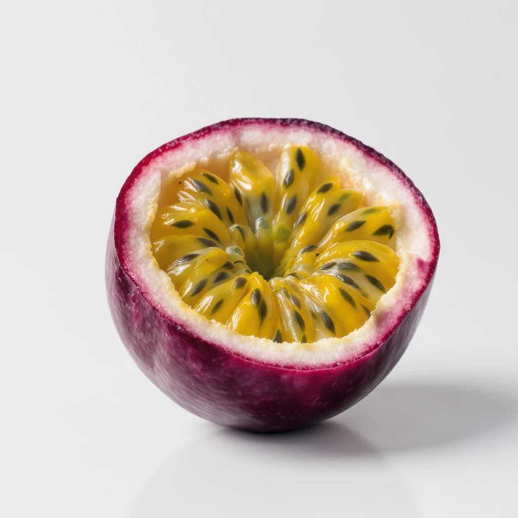 a single ripe passionfruit, realistic, isolated on white background emoji