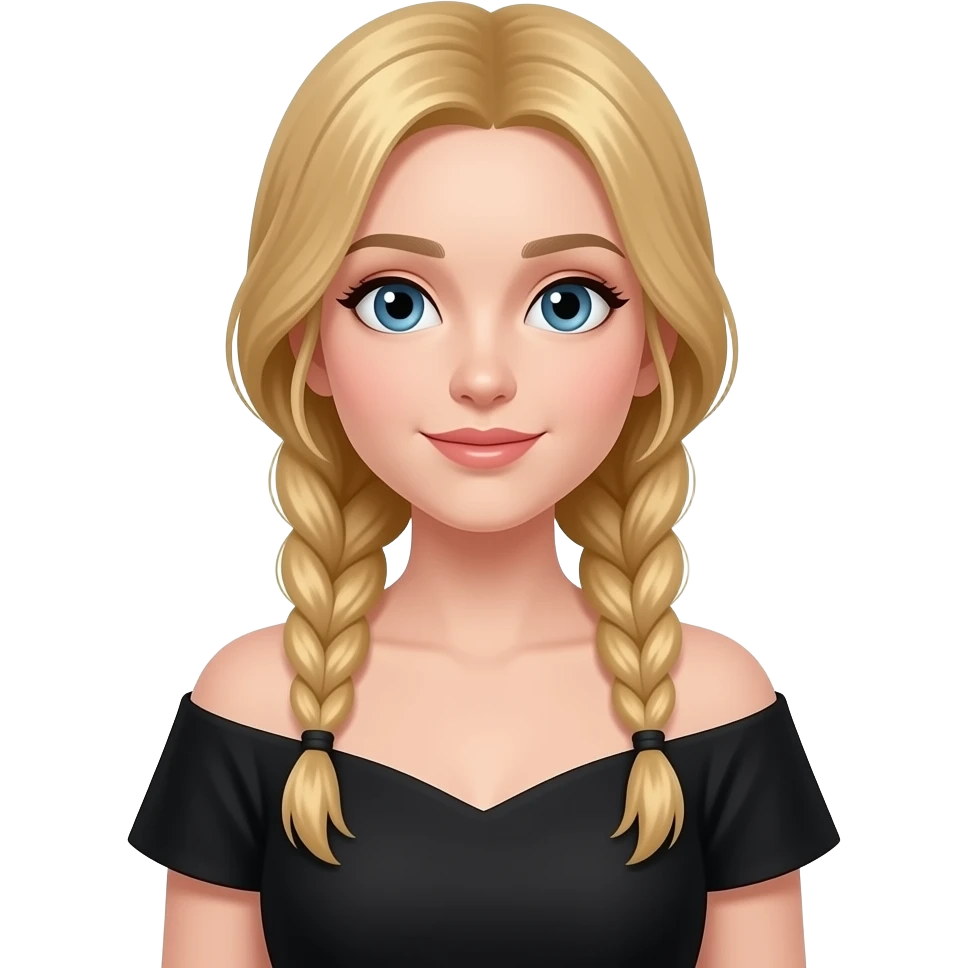 wide shoulders girl in golden hairs braid wear black dress cover body emoji