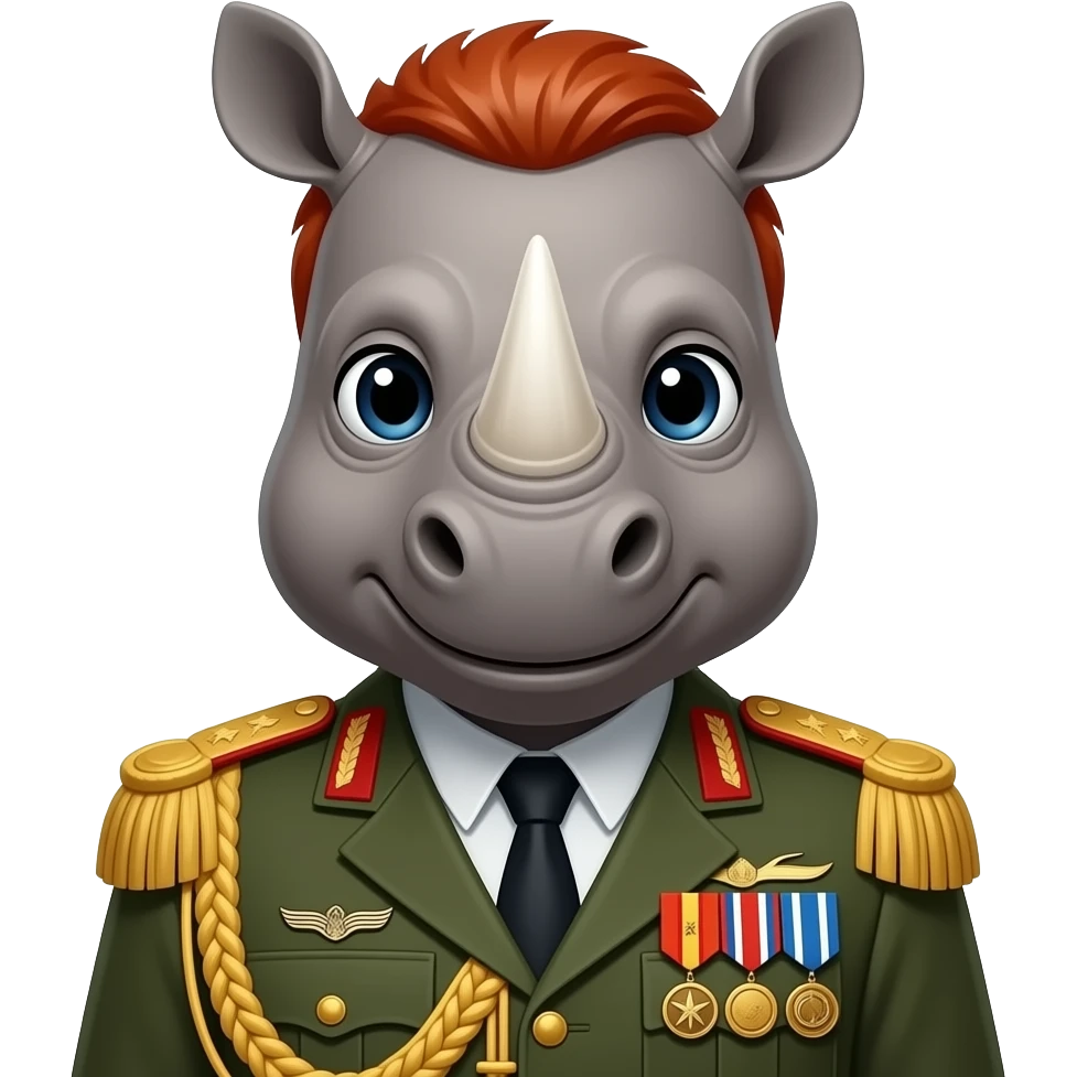 red haired cute rhino military general in uniform, closeup , front facing emoji