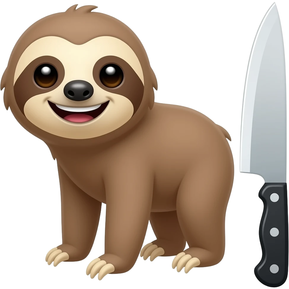 smiling sloth and chef's knife emoji