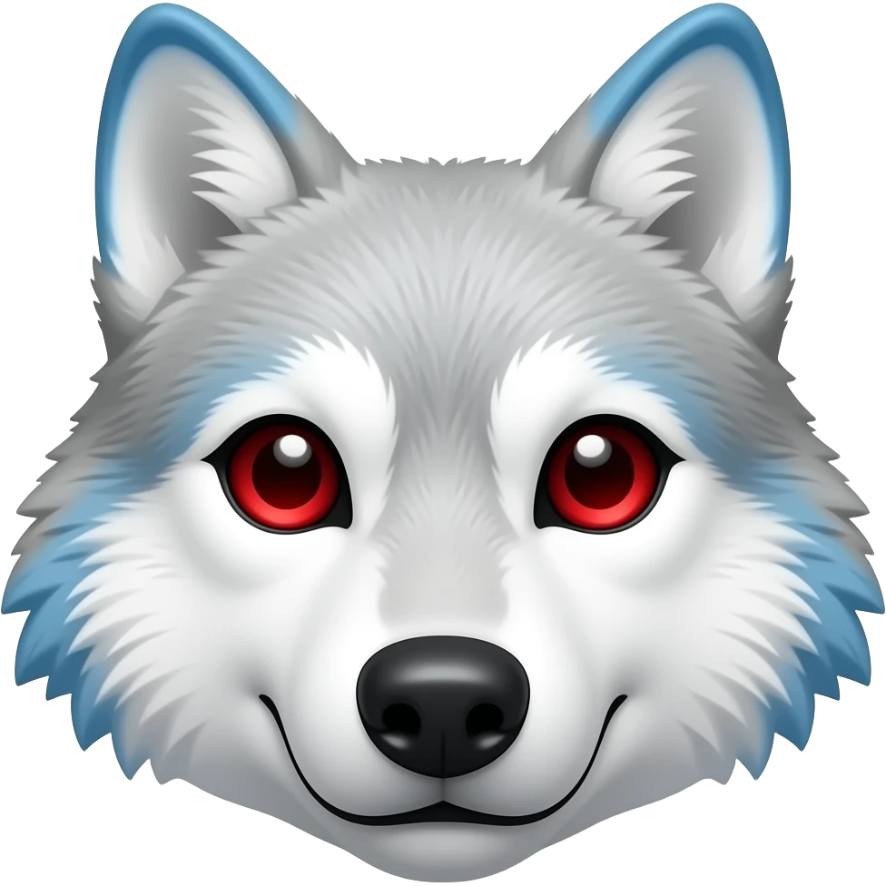 emoji estilo ios de cabeza de lobo con pelaje blanco y azul en puntas y ojos rojos emoji