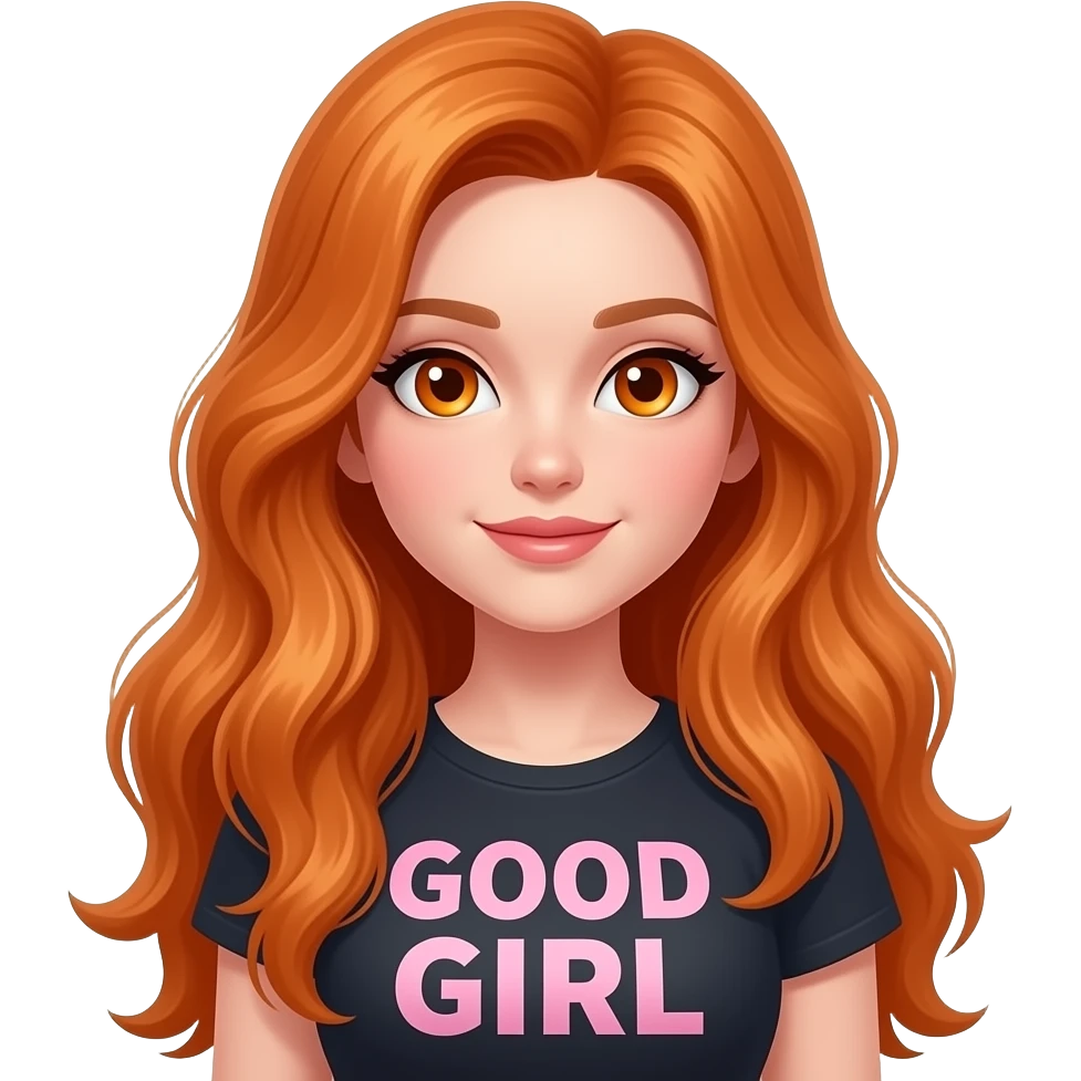 sexy girl with overlong ginger hair and ginger eyes a top with GOOD GIRL written on it emoji