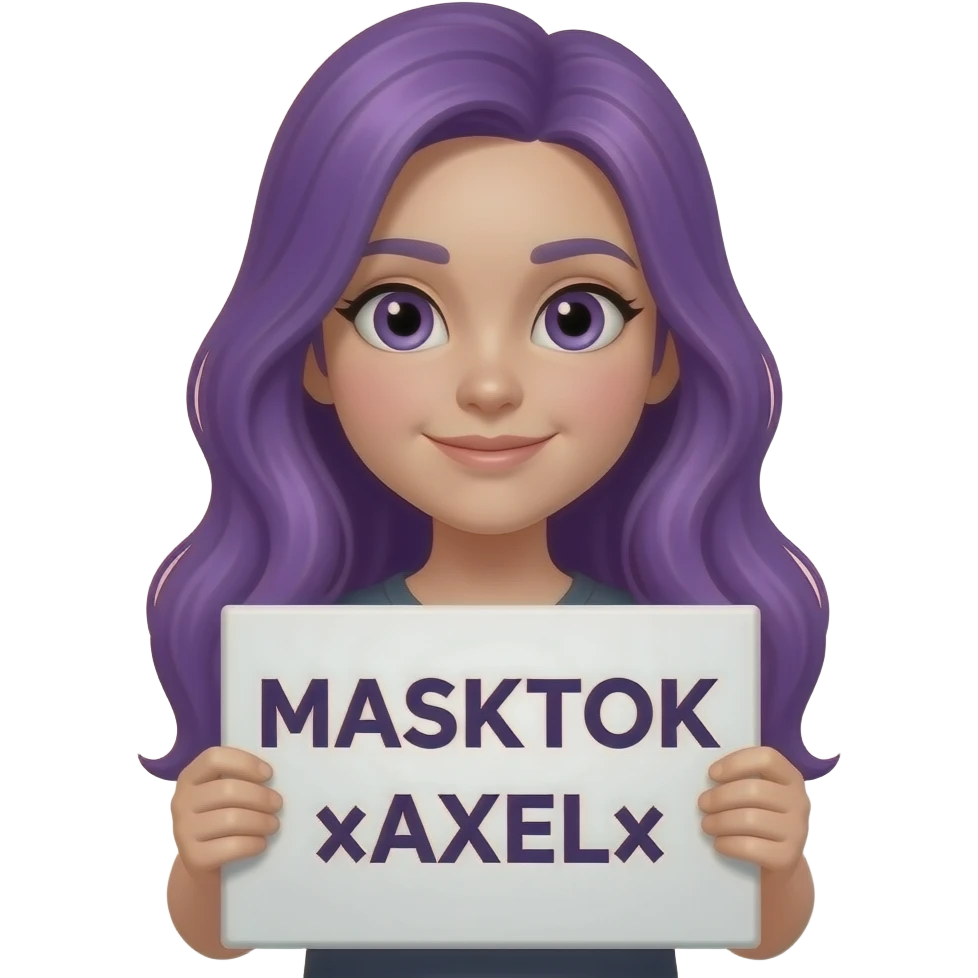 girl with long purple hair with a MASKTOK xAXELx sign emoji