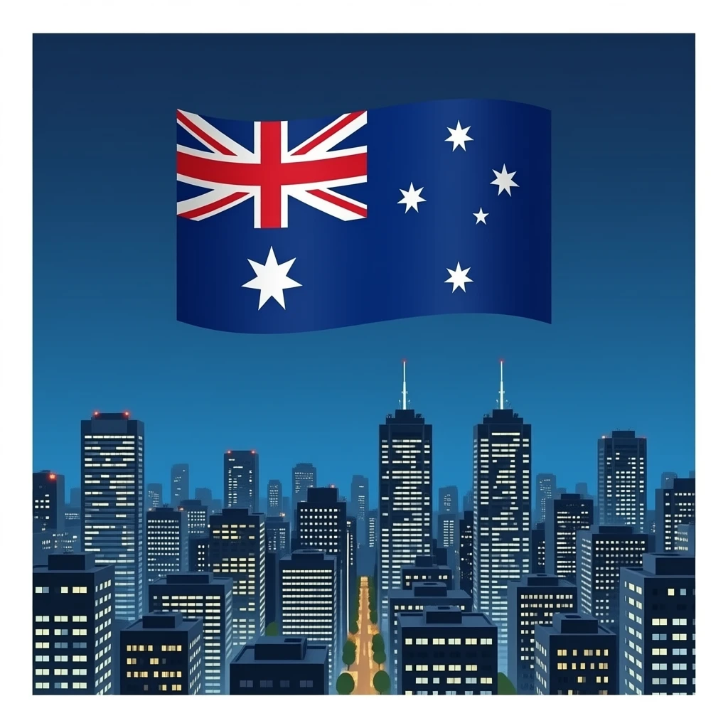 bat signal.. showing the aussie flag broadcast over a city emoji