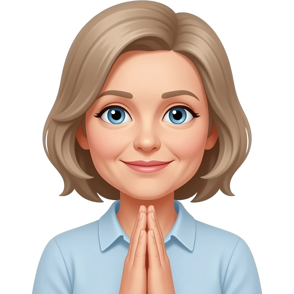 Older middle aged women praying hands short hair girl with light brown hair and blue eyes emoji