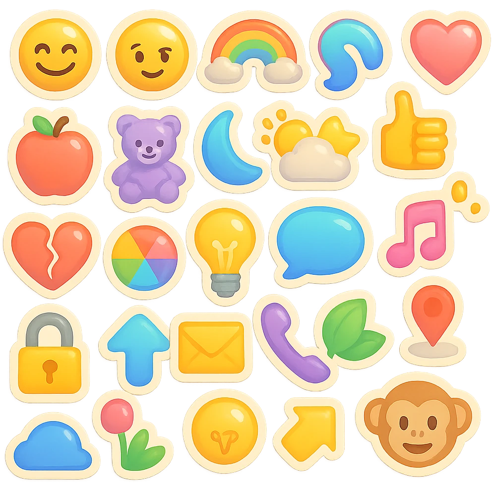 iOS 18 emoji in a minimalist, Pinterest-style, soft color palette, no text emoji