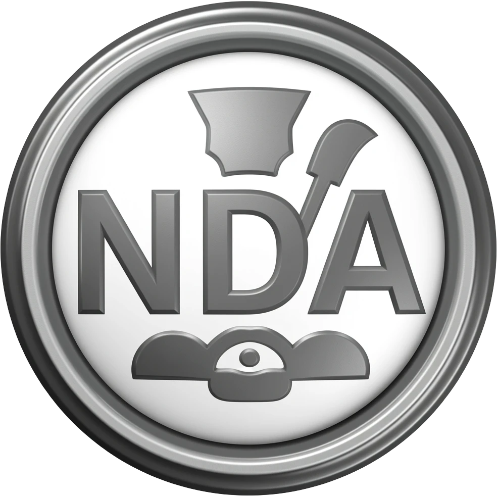 Stamp saying "NDA" in the centre, with "Iron emoji