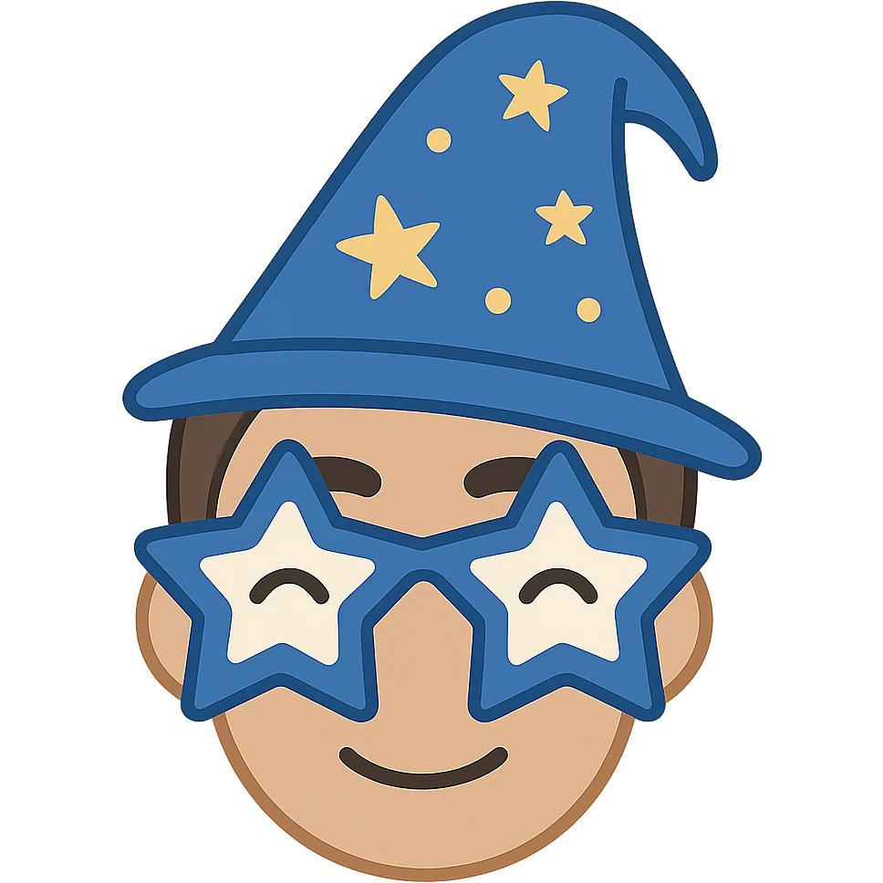 face with blue wizard glasses, digital illustration emoji