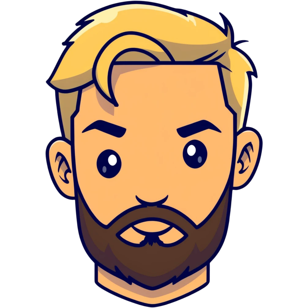 blond man with beard and eyes squinting emoji