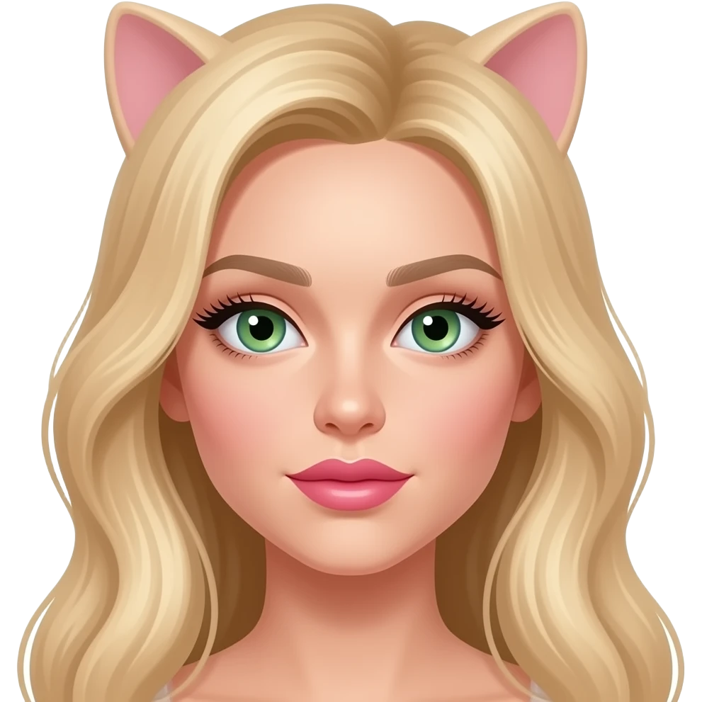 Long sun kissed blonde hair blonde hair Russian looking pink big lips and structured cheekbones beautiful green blue eyes and long eyelash’s cats eyes and slighter broader nose emoji