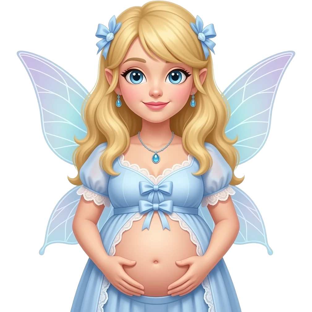 A fairy with a large overstuffed tummy makes her look heavily pregnant,her bellybutton likes kissing everything. emoji