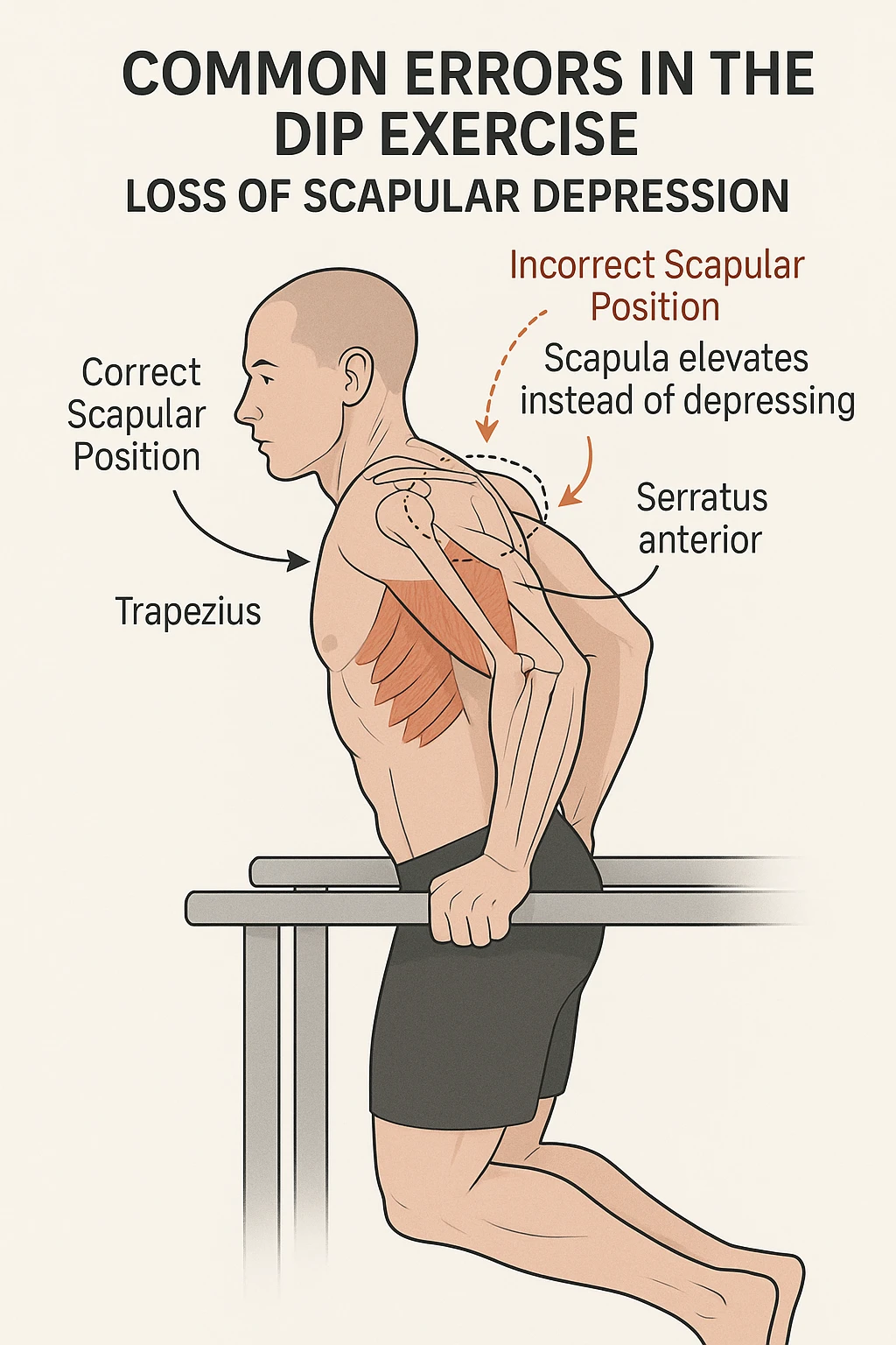 Errori nel dip, perdita la depressione scapolare, anatomico emoji
