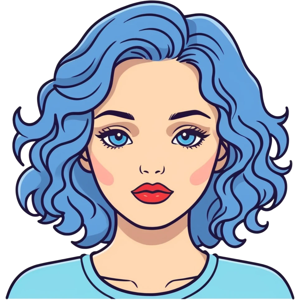 Junge Frau mit welligem Haar und blauen Augen und Volumen Lippen 2ml emoji
