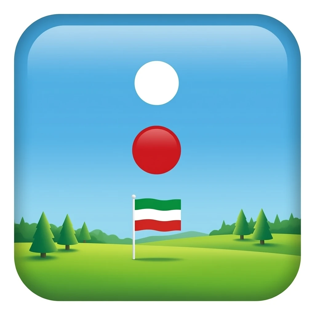 Небо голубое в середине белый круг снизу красный повыше зелёный а выше зелёного белый виде флага зелёный красный белый должны быть в низу полосками белый выше красного я белый круг без красного круга emoji