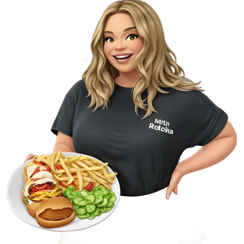 smiling girl with food emoji