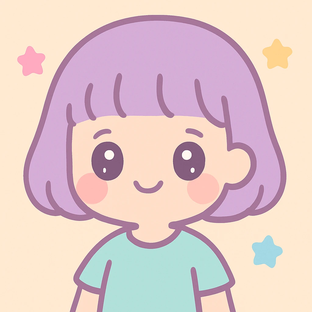 cute girl with blunt bangs, mid-short hair, big eyes, kawaii cartoon style emoji