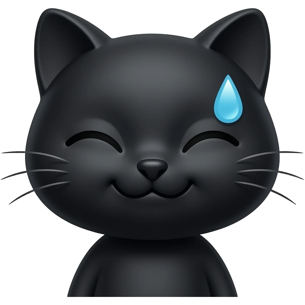 Black cat smile eyes closed sweat drop face emoji