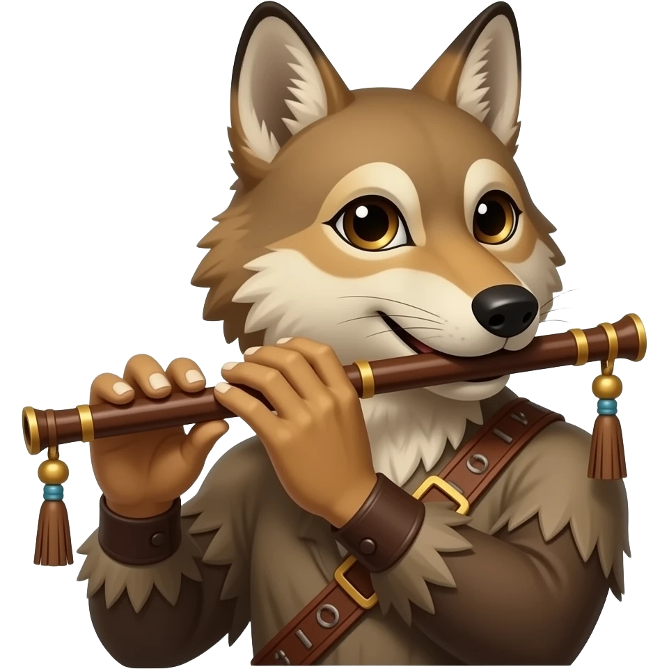 Coyote Trickster with a flute on his hand emoji