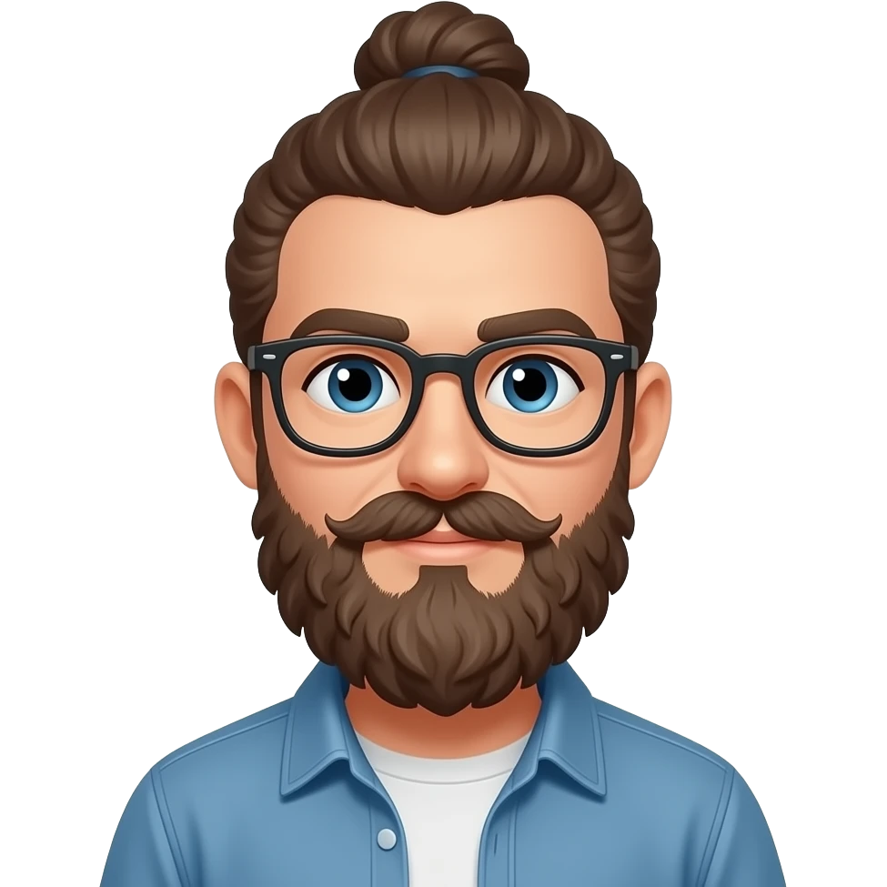 hipster with glasses and curly mustache and a man bun emoji