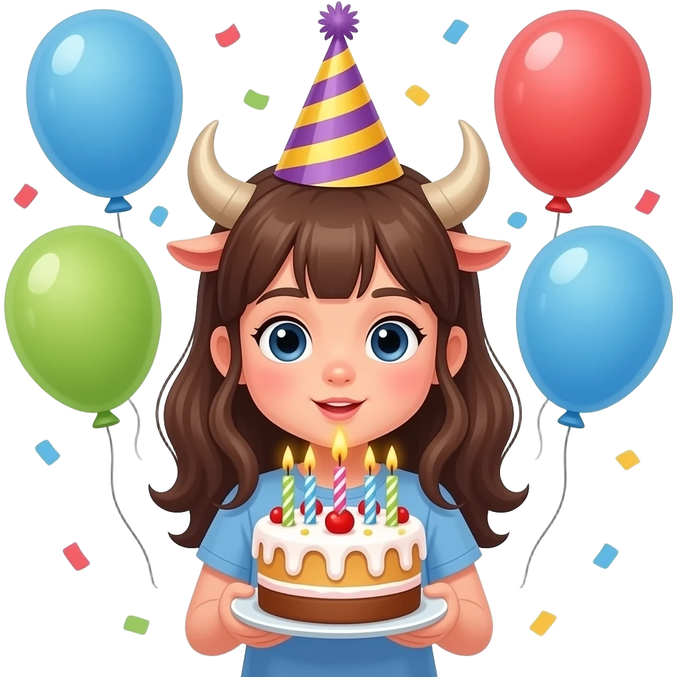 girl with bull horns celebrating her birthday emoji
