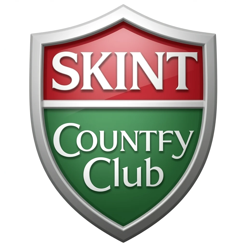 Skin city country club, shield, silver, and red emoji