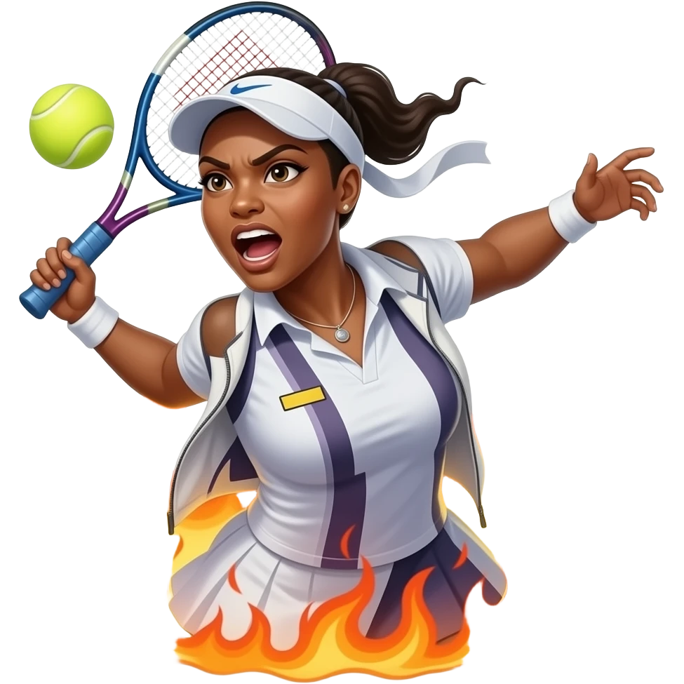 Black femalebtennis player on fire emoji